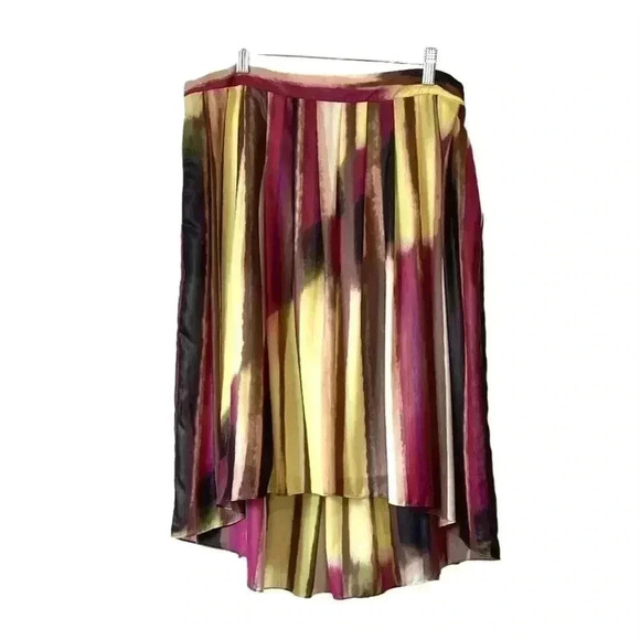 Kenneth Cole Multicolor Asymetical Pleated A-Line Midi Skirt Size Large - Picture 2 of 11